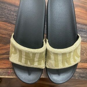 PINK Victoria's Secret Black and Gold Sandals